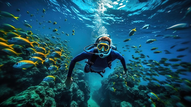 Un buzo nada en el mar rojo.