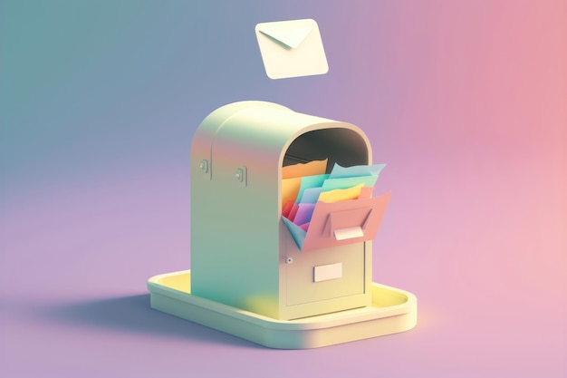 Buzón de teléfono inteligente creativo con correo en papel sobre fondo pastel AI Generation