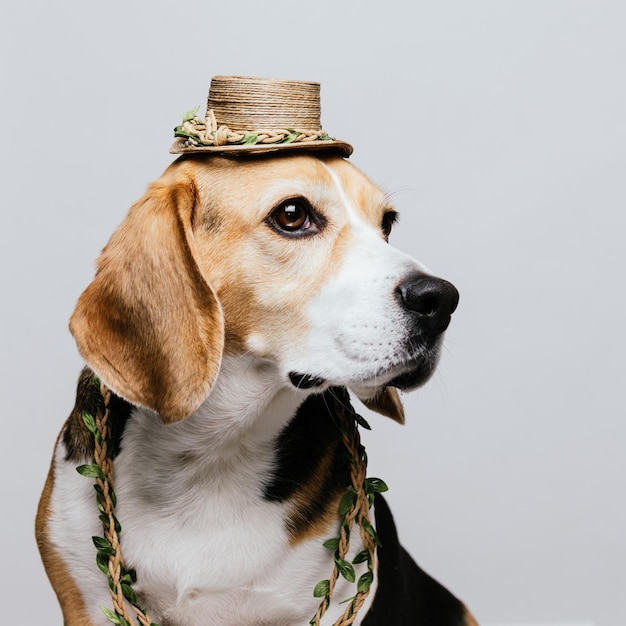 CÃO DO LEBREIRO COM CHAPÉU NO FUNDO BRANCO