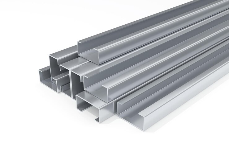 Foto c viga de aço aço inoxidável e galvanizado em fundo branco renderização 3d