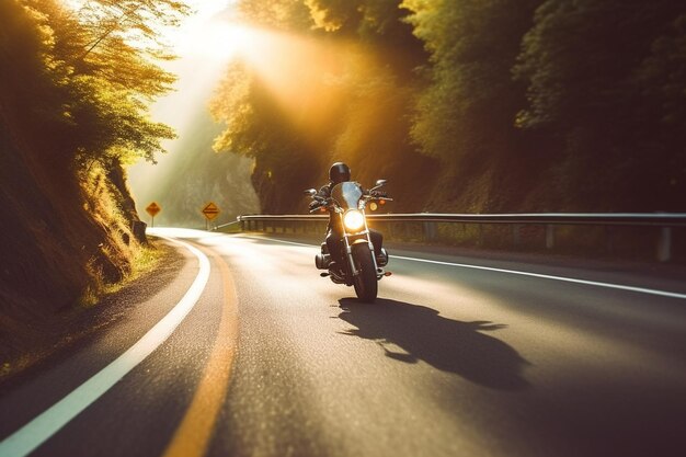 Foto cabalgando hacia la puesta de sol una aventura en motocicleta antigua