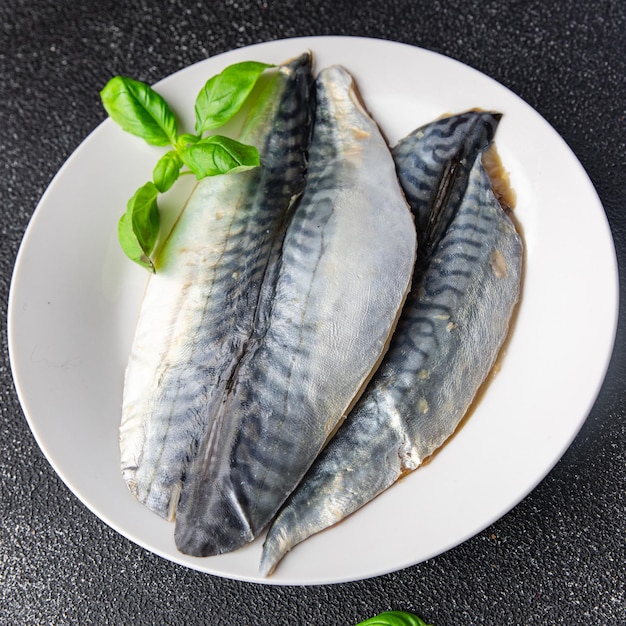 caballa filete de pescado mariscos crudos cocinar comida en la mesa espacio de copia fondo de alimentos