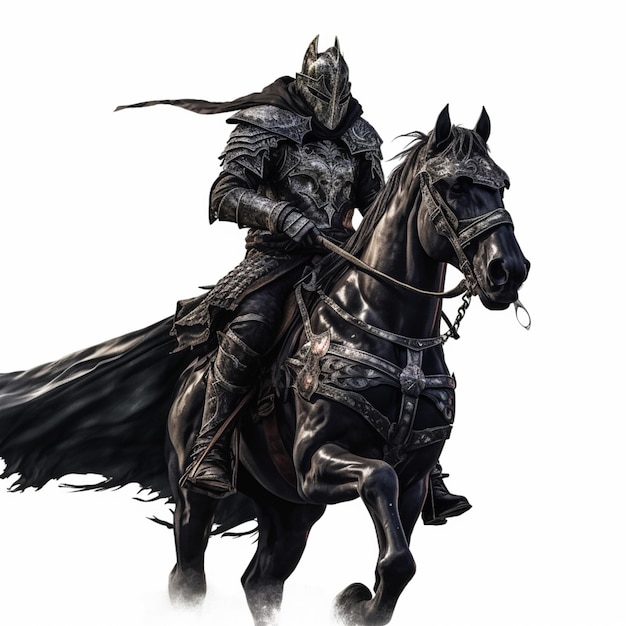 Caballero Arafed en un caballo con una espada y una capa generativa ai