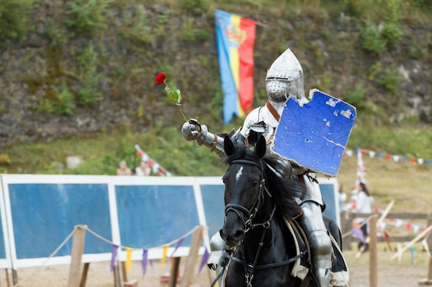 Caballero con armadura medieval a caballo. Foto de alta calidad