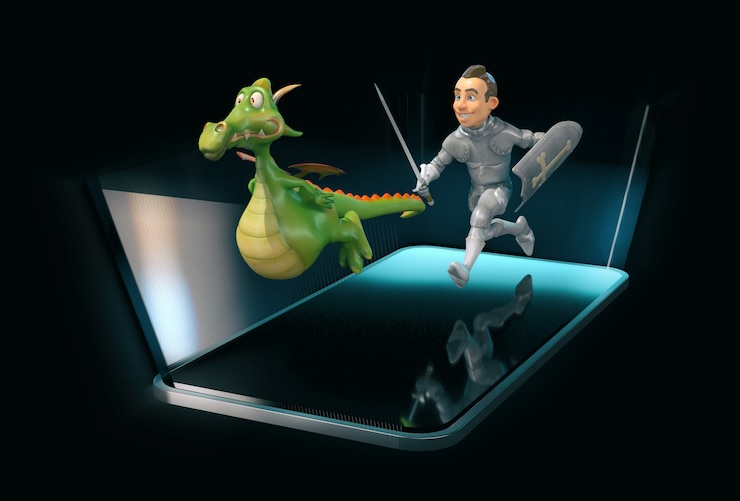 Foto caballero y dragón - ilustración 3d