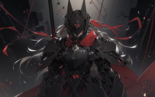 Foto un caballero con una espada y un fondo rojo y negro