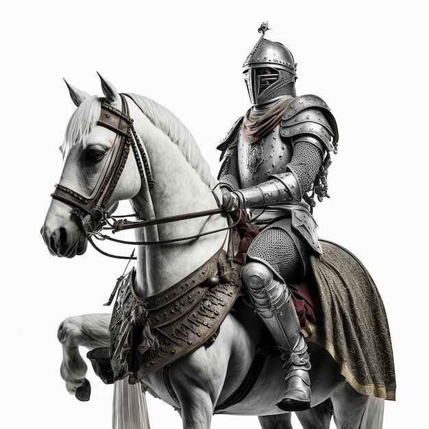 Caballero medieval en armadura de metal antigua en una ropa de caballo de un casco de armadura de guerrero medieval