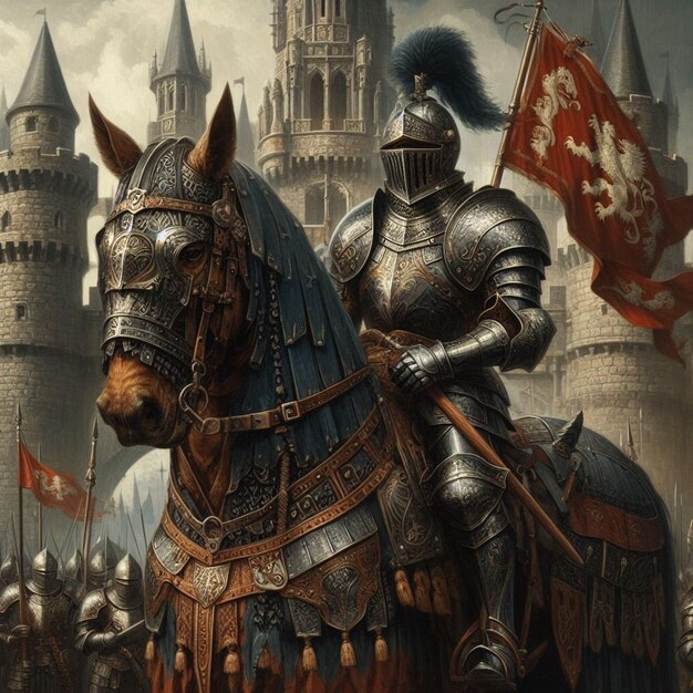caballero medieval junto con su caballo