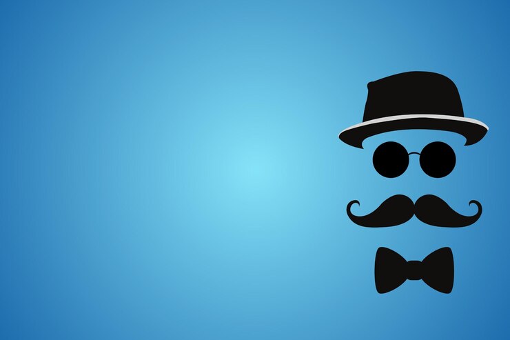 Foto caballero negro sombrero bigote pajarita hombres padres papá concepto sobre fondo azul