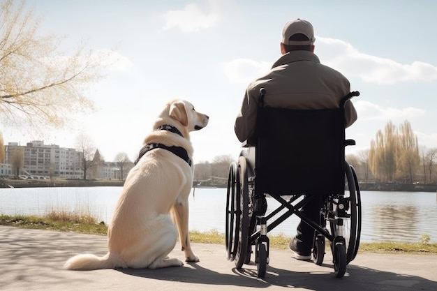 Caballero perro guía en silla de ruedas Generate Ai