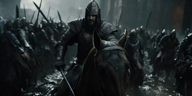 Caballeros blindados medievales luchan por sus caballos luchando con honor imagen fija de cine