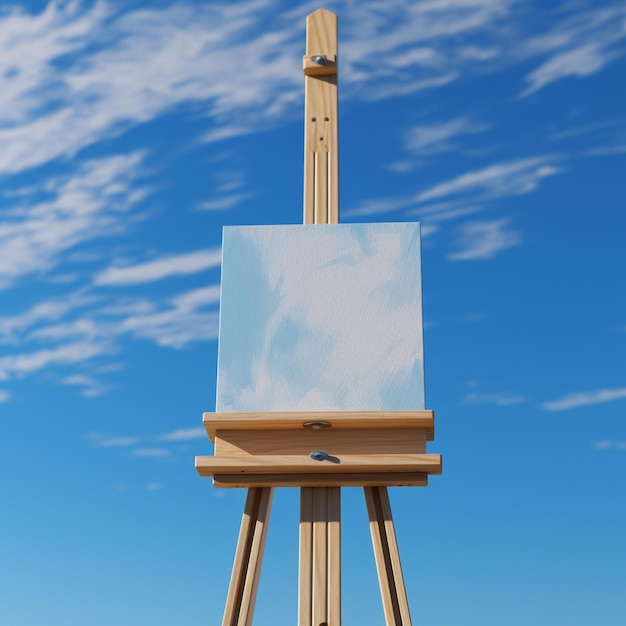 Foto un caballete de madera con un cielo y nubes de fondo.