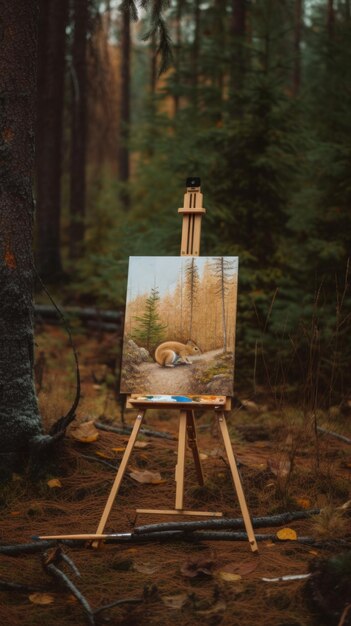 Un caballete con una pintura en el bosque Imagen generativa de IA