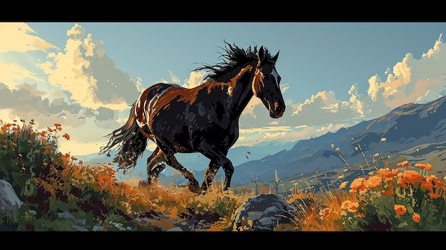 Un caballo acogedor Ilustración de un caballo que corre hacia adelante