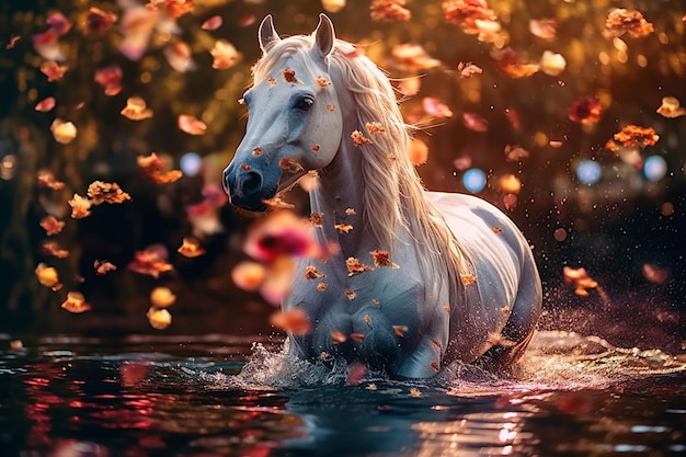 Caballo blanco en el agua