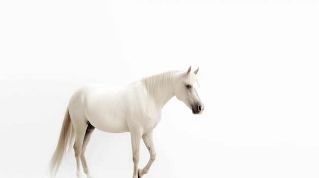 Un caballo blanco con un fondo blanco.