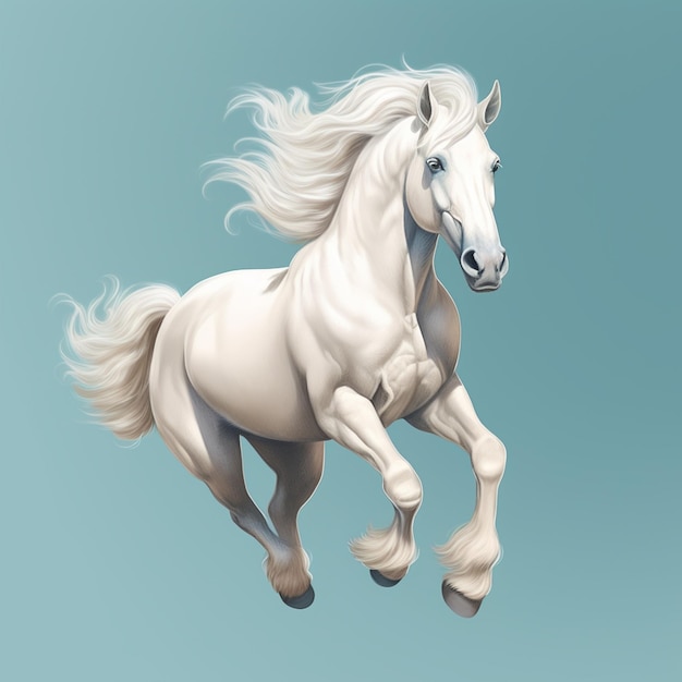 Un caballo blanco con una melena larga corre.