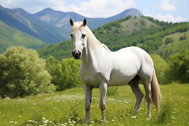 De caballo blanco de pura raza en el desierto