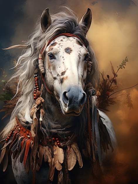 Un caballo con una brida en la cabeza.