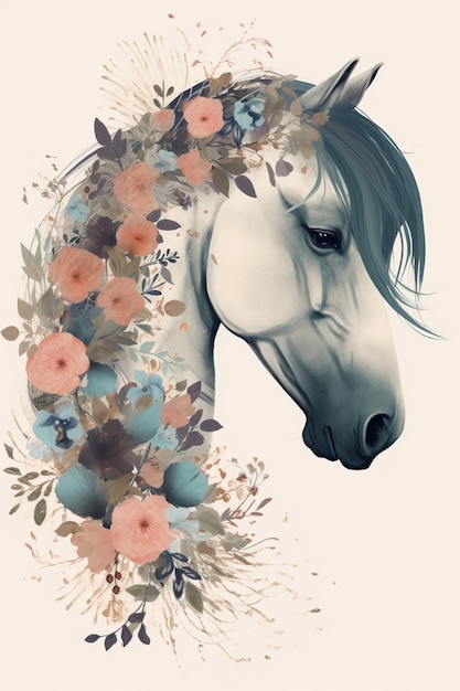 Un caballo con cabeza floral.