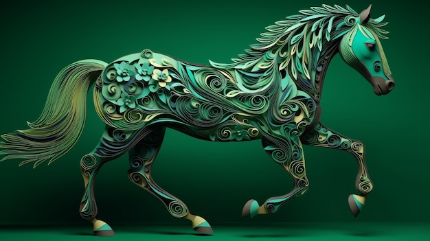 El caballo caminando escultura papel digital quilling arte generativo ai