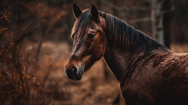 Un caballo en un campo con la palabra caballo en el frente.