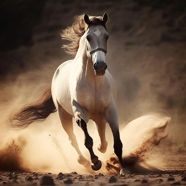 Un caballo corre en la arena con la palabra caballo.