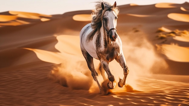 Un caballo corre por el desierto