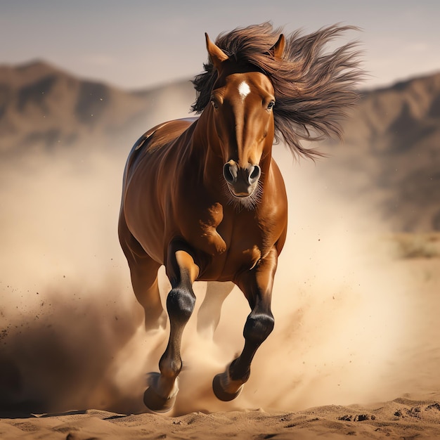 un caballo corriendo en la arena