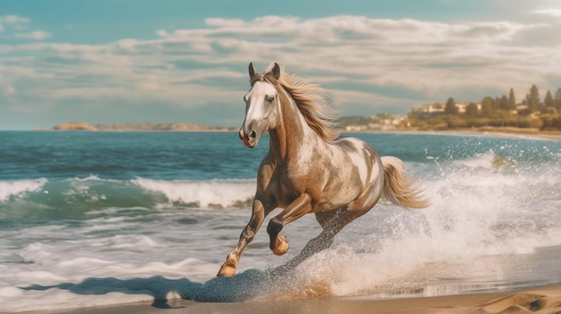 Caballo corriendo en la playa