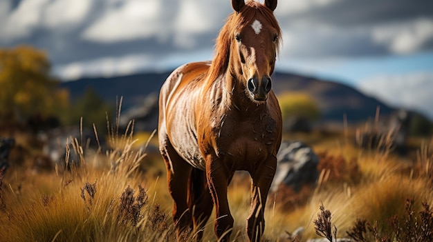 Un caballo corrió por el campo.