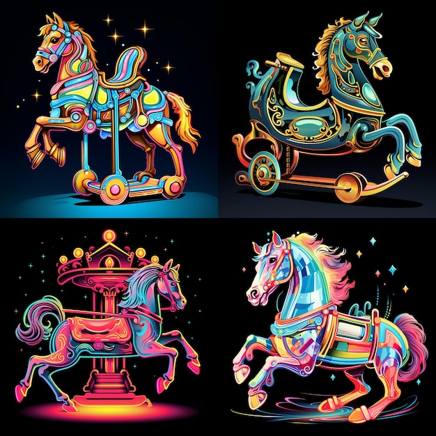 caballo de dibujos animados de arte vectorial japonés