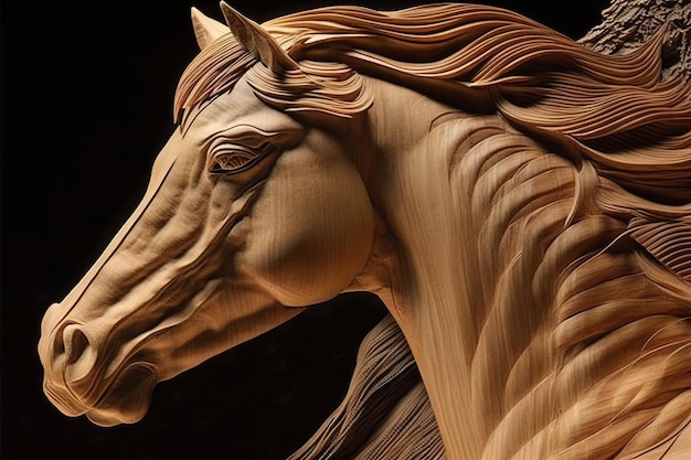 Caballo esculpido en madera Ai Talla decorativa en madera