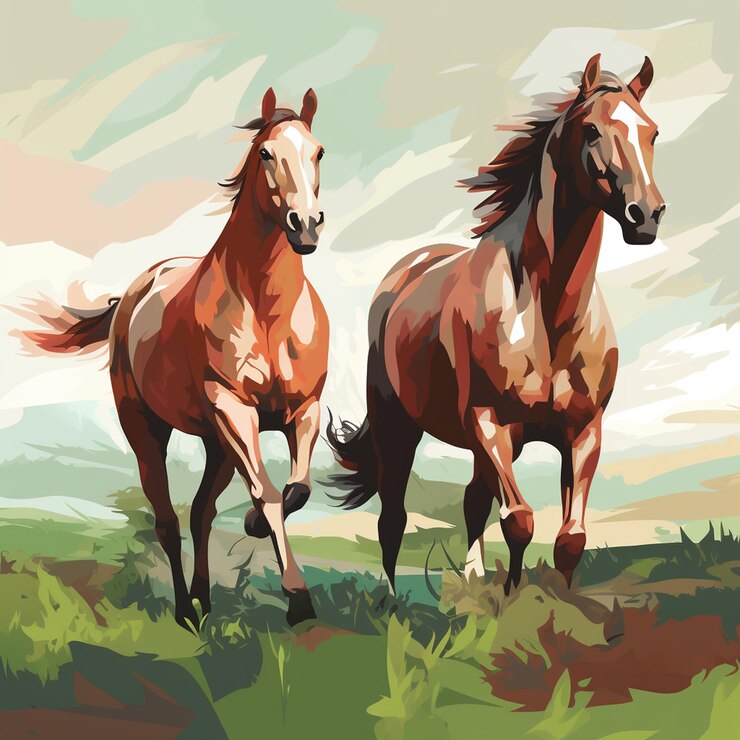 un caballo está caminando a través de un campo de verde