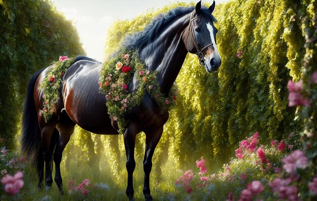 caballo con flores