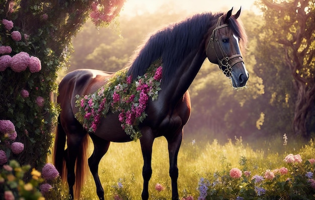 caballo con flores