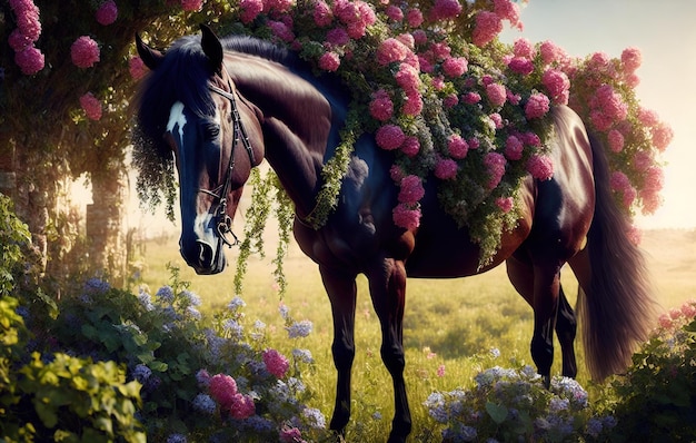 caballo con flores