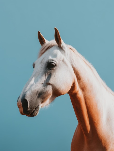 Un caballo con un fondo azul.