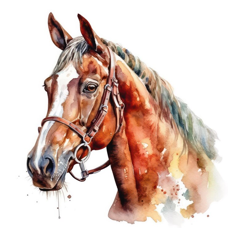 Caballo con globos de colores Ilustración acuarela aislado sobre fondo blanco