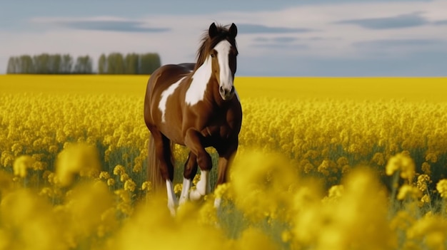 Caballo gris joven levantándose en la pradera