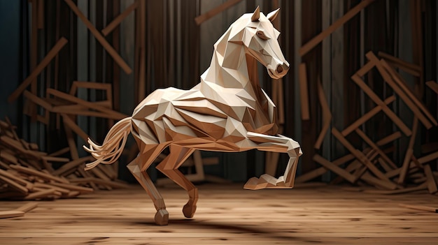 un caballo hecho de papel con un patrón geométrico en la espalda.