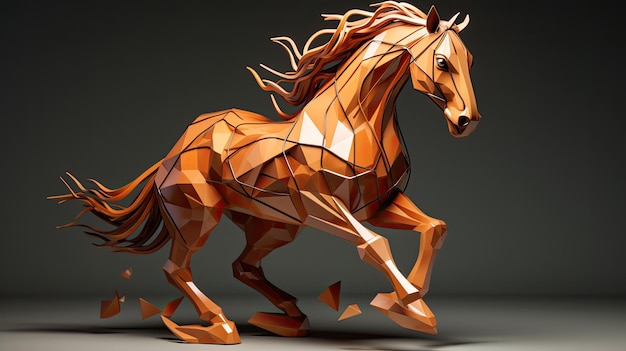 un caballo hecho de polígonos por el artista