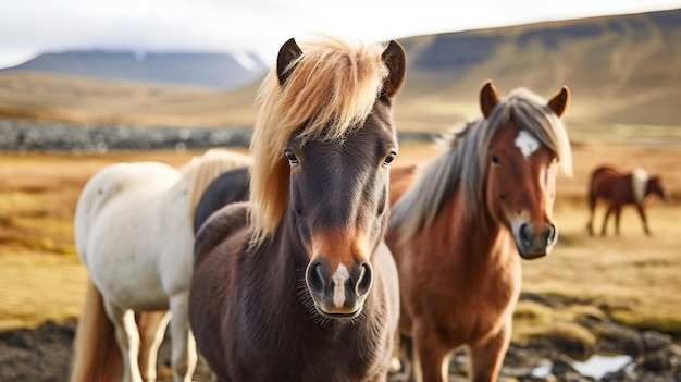 El caballo islandés puede ser una raza de caballo fabricada en Islandia Primer plano Corceles islandeses Recurso creativo Generado por IA