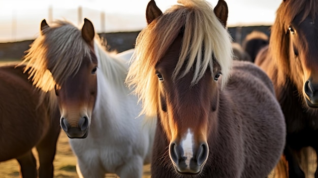 El caballo islandés puede ser una raza de caballo fabricada en Islandia Primer plano Corceles islandeses Recurso creativo Generado por IA