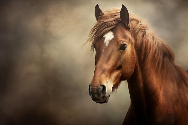 Caballo joven curioso mirando hacia atrás IA generativa