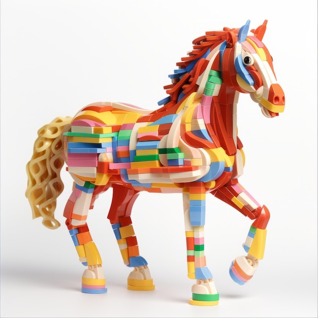 Caballo Lego multicolor con representación realista y proporciones clásicas