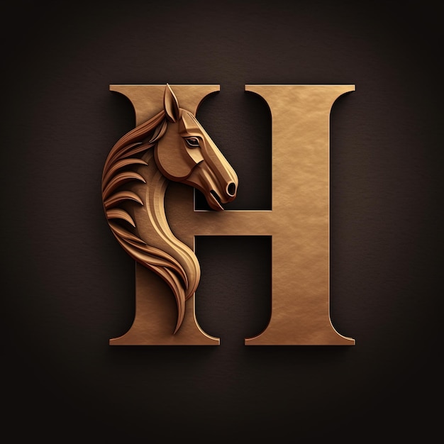 Foto un caballo con una letra dorada h en él