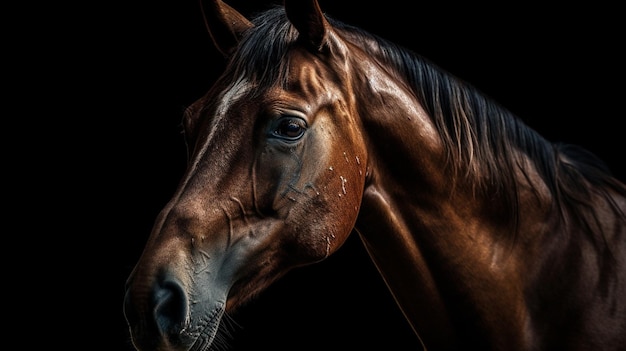 Un caballo con una mancha blanca en la cara.