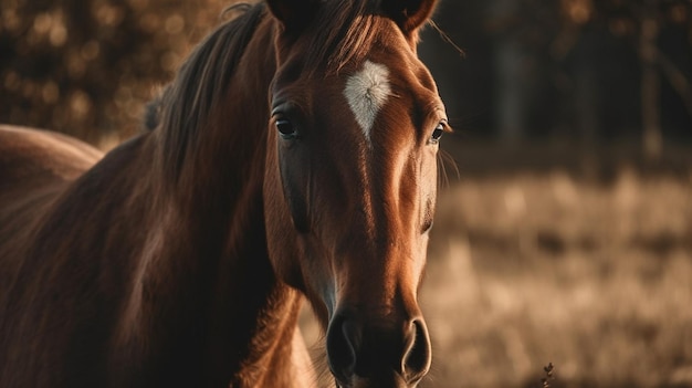 Un caballo con una mancha blanca en la cara.