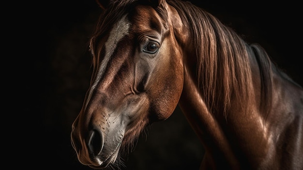 Un caballo con una mancha blanca en la cara.